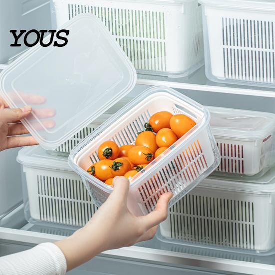 Герметичный контейнер для хранения продуктов, двухслойный, для холодильника, штабелируемый, из полипропилена, с органайзером для кухни и морозильной камеры, с дренажом, прозрачный для