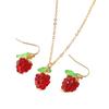 Raspberry Charm Jewelry Set for Women Fashionable Alloy Necklace and Earrings Fruit Theme Accessories for Daily Wear