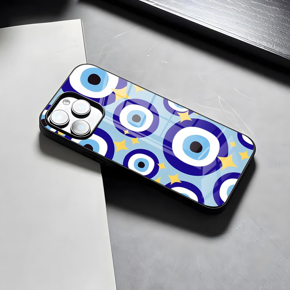 Милый Синий Чехол-Глаз для Телефона iPhone 17 Pro Max 15 Pro 16 14 Plus 12 13 Mini 11 Pro Ударопрочный Стеклянный Чехол