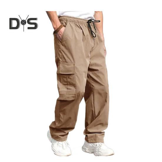 Мужские брюки-карго весна-осень с несколькими карманами, эластичный пояс, прямые спортивные брюки, эластичные брюки, однотонные, свободные, уличный стиль, для бега