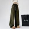 Faux Lambswool Warm Wide-Leg Pants Women Y2K Winter Chic Thick Drawstring Joggers Female Solid High Waist Loose Sweatpants New