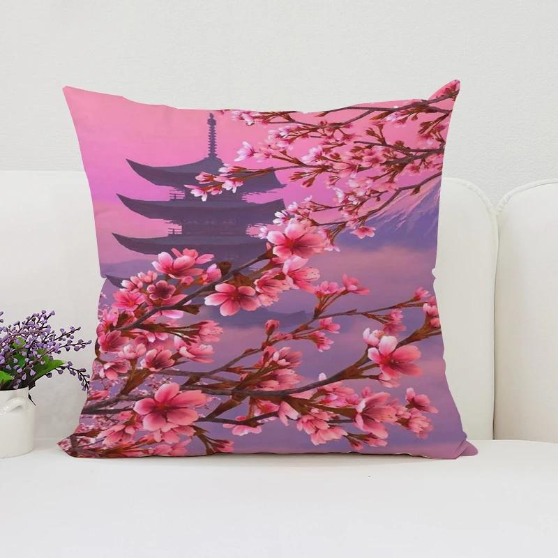 Японская Сакура Домашний Декор Декоративная Наволочка для Подушки для Подушек в Гостиную Эстетичное Украшение Комнаты Наволочка 45*45