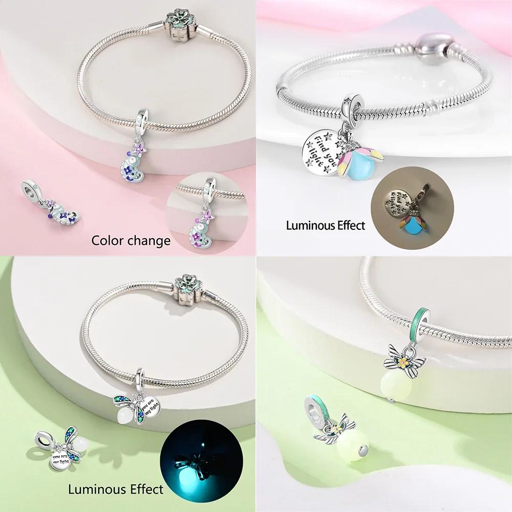 Exquisite New Cute Copper Chameleon Luminous Firefly Butterfly Charms Beads Fit Original Bracelets Fine Diy Jewelry