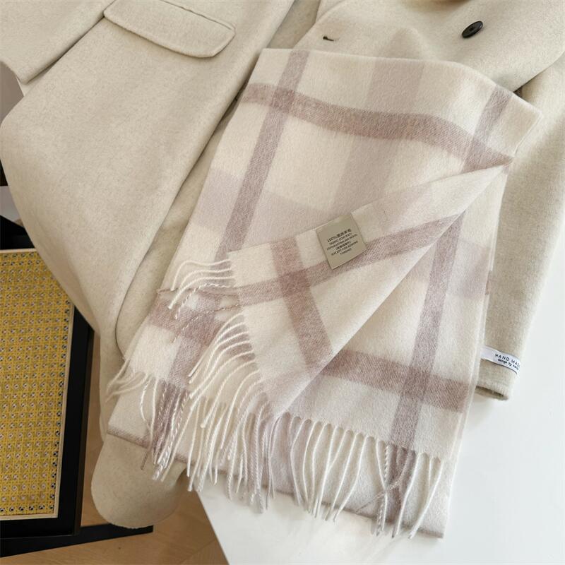 2024 Luxury Korean-Style Women's Wool Plaid Scarf - Warm, All-Season Shawl