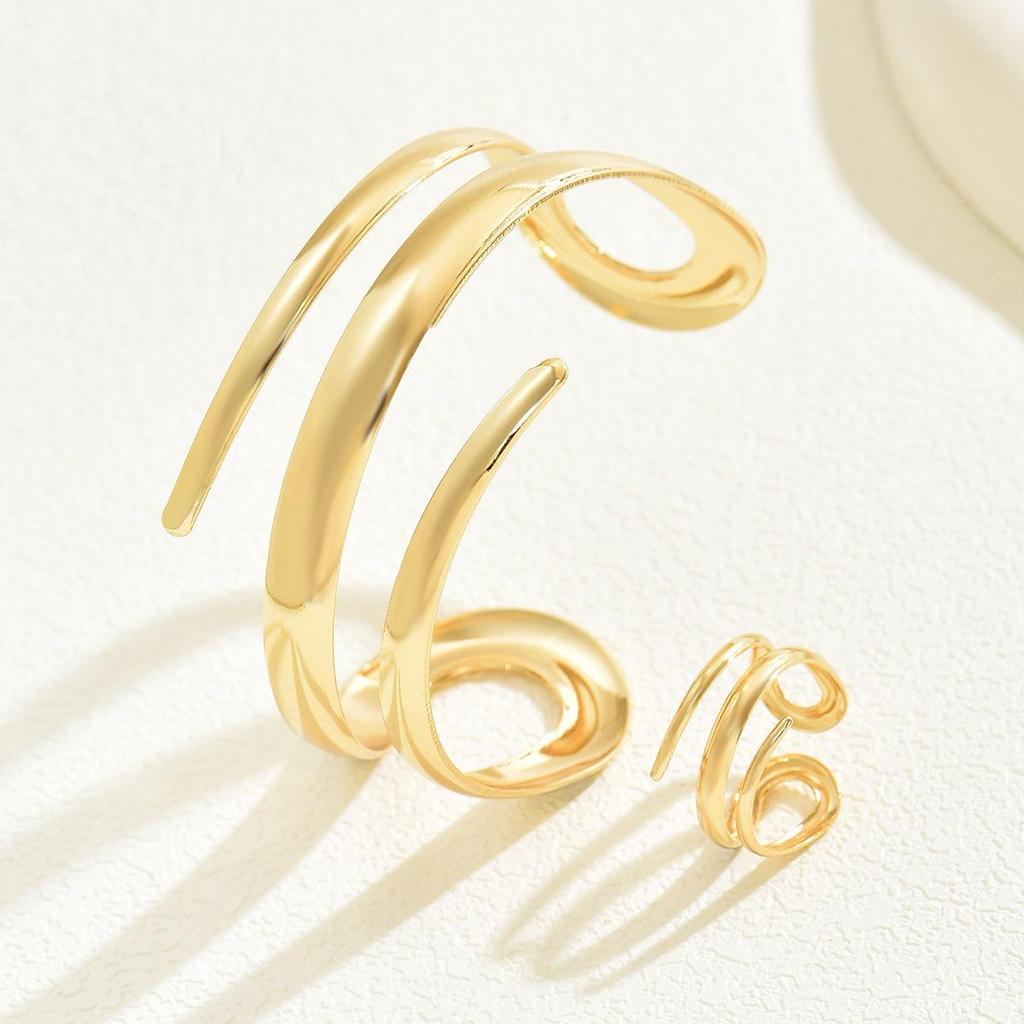Elegant Geometric Bracelet and Ring Set: Chic Curved Design for Women