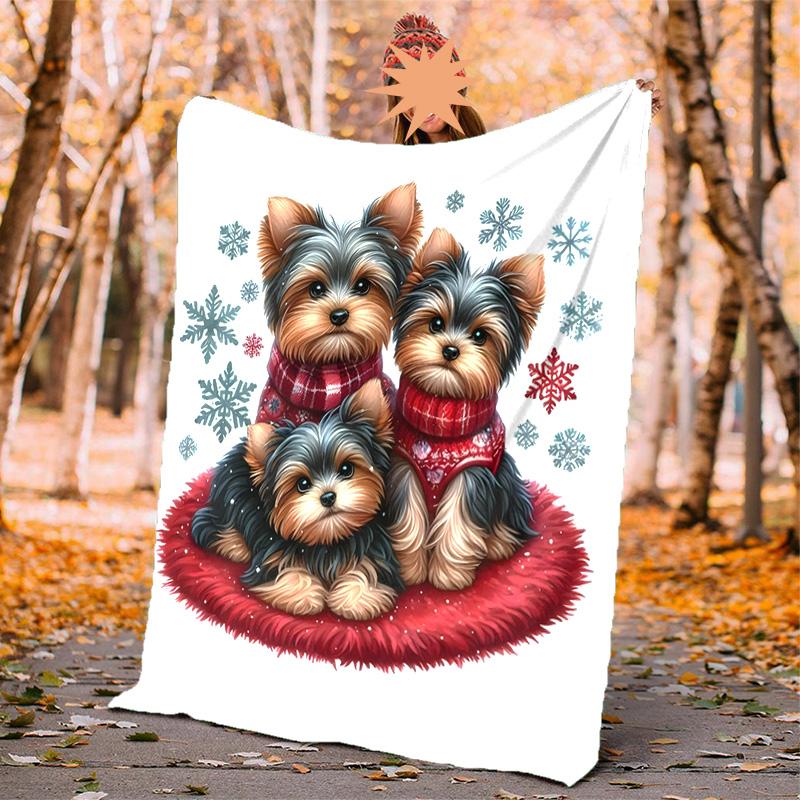 Chrismas Dog Flannel Blanket Soft Warm All-Season Throw, Design for Camping, Car Travel, Hiking Sofa, Bed, Office Perfect Gift for Parties