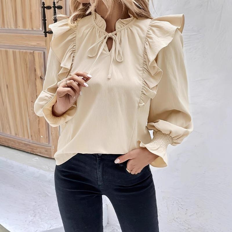 Женская Милая бабочка Tie Loose Long Sleeves Stand-Up Shirt Shirt Early Spring Design Sense of Fungus Skinny Blouse Senior Feeling