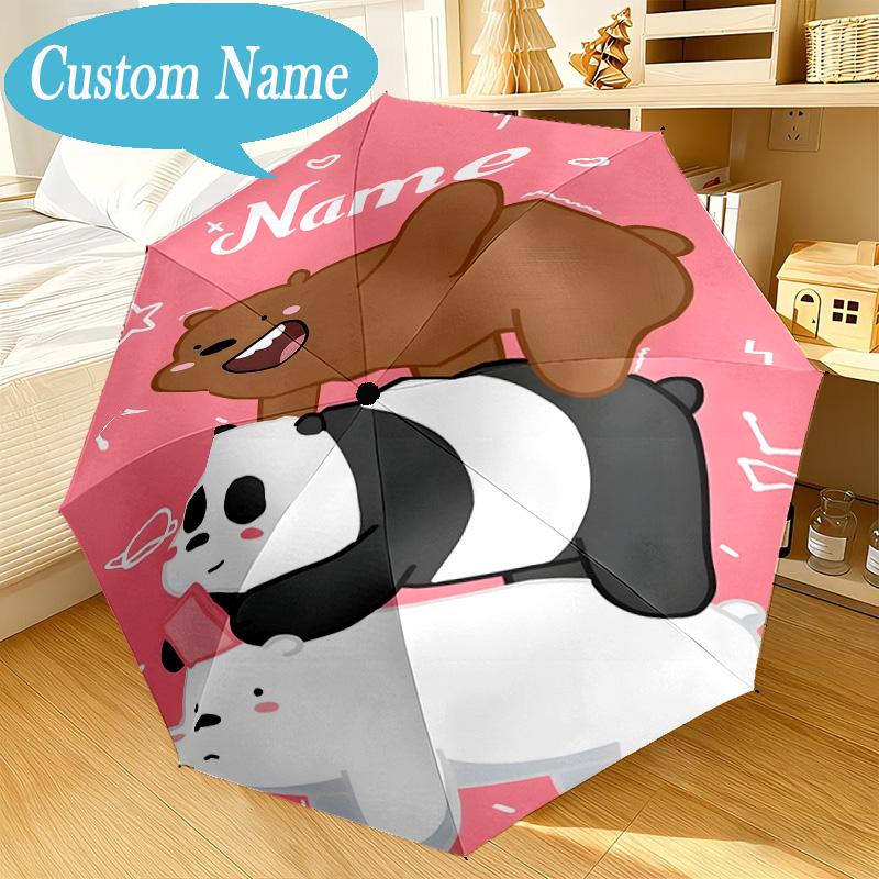 Custom Name Umbrella Brown Bear Heart Love Umbrella 8-Frame for Travel, Camping, Casual Lightweight Portable, Essential for Family Gifts