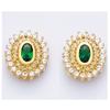 [K7174] - Gold Plated Earrings 'Sissi' Emerald Green White Golden - 12x11 Mm