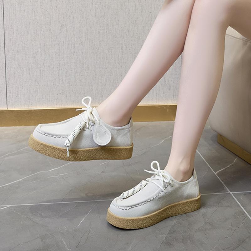 Модная женская обувь AIYUQI Лоферы Замша Натуральная кожа 2025 Британский стиль Шнуровка Студенческая обувь Женская Большой размер Классическая женская обувь