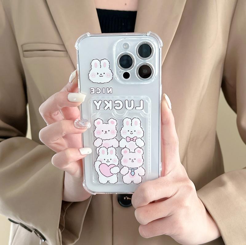 Zhitai iPhone 15 Pro Card Case - Apple 16, iPhone 14/13/X, Cartoon Rabbit Design