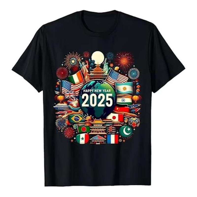 С Новым годом 2025, футболка с 3D-принтом, повседневная модная футболка с уникальным узором, веселый рождественский фестиваль, модная популярная футболка