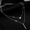 Elegant Square Bar Shiny Crystal Round Double Layer Necklace Women Simple Fashion Collarbone Chain