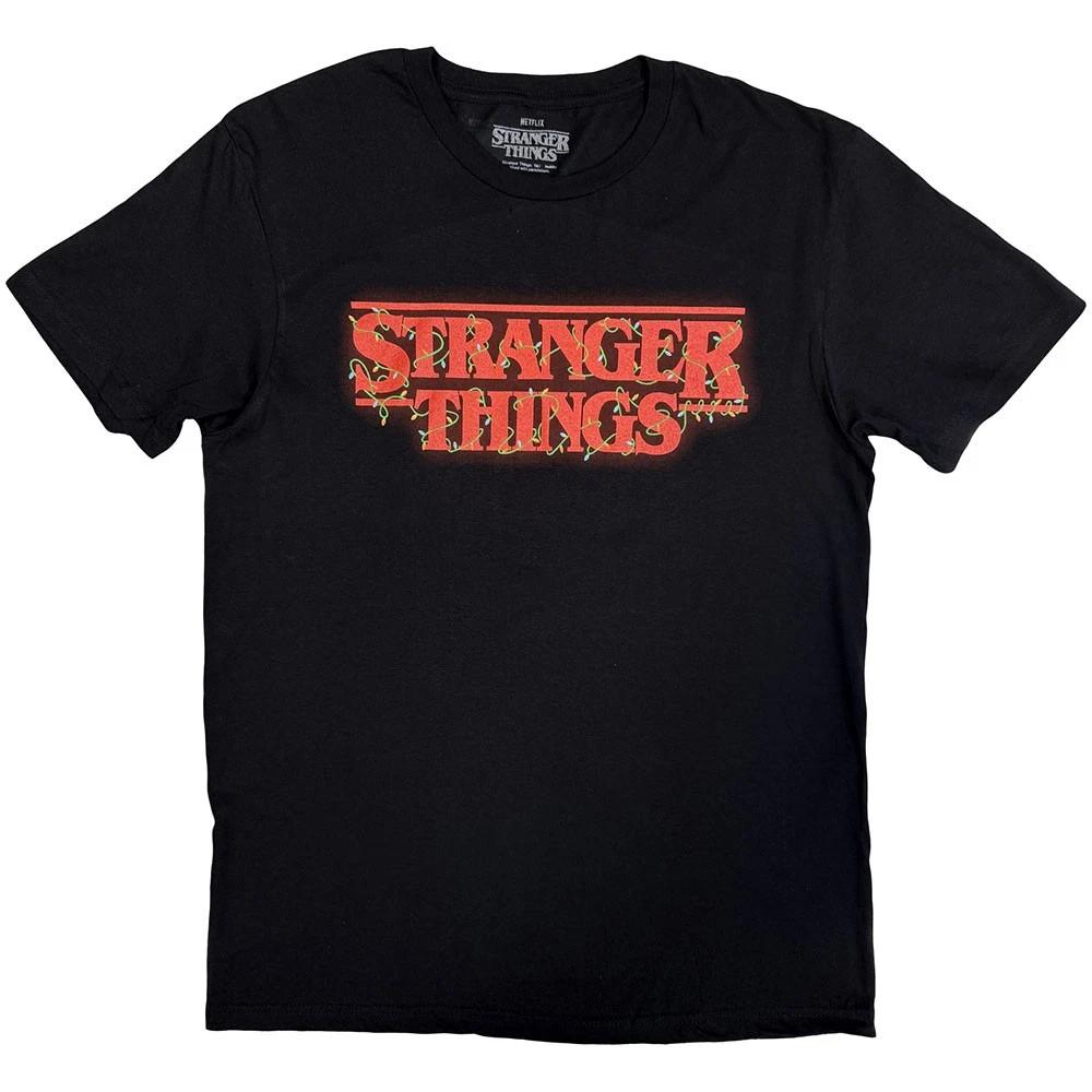 Stranger Things Logo With Christmas Lights erkend T-shirt voor mannen