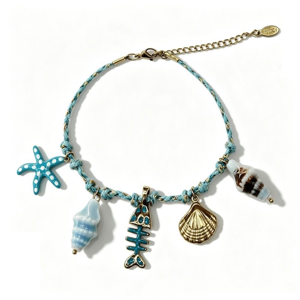 Waterproof Ocean Style Bracelet Stainless Steel Conch Shell Hand Chain Braided Rope Bangle Travel