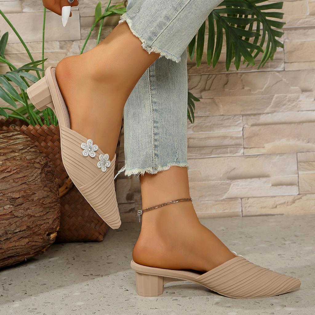 Повседневные полушлепанцы, Женская летняя мода, Взрослый острый толстый каблук, Крутые шлепанцы, Крутые шлепки