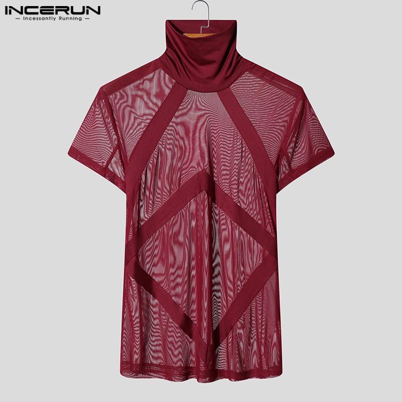 INCERUN Летние мужские водолазки с коротким рукавом, сетчатые прозрачные повседневные футболки