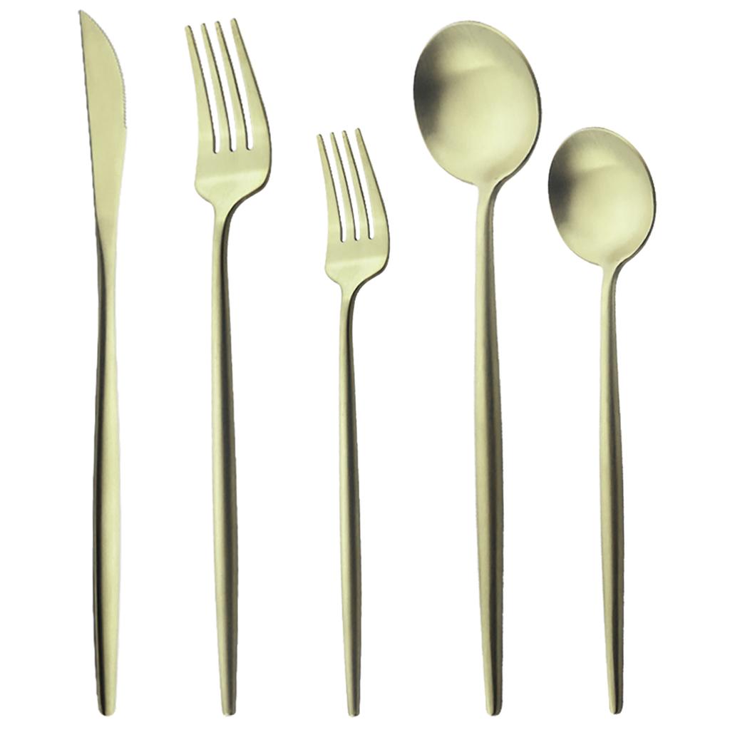 5 шт., матовая круглая ручка, серебро 18/10, набор столовых приборов из нержавеющей стали, нож, вилка, ложка, посуда, набор столовых приборов