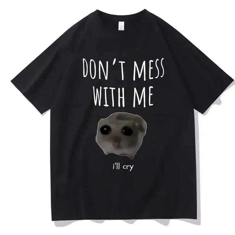 Funny Sad Hamster Meme Cry BiG Eye Cute Mouse T Shirt Women Fashion Kawaii Clothes Tshirts Women Tshirt