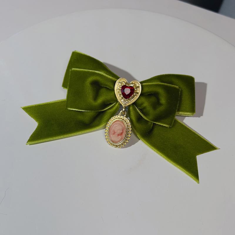 French Court Retro Burgundy Velvet Love Bow Brooch Autumn and Winter Lolita Bow Tie Women's Neckline Accessories
