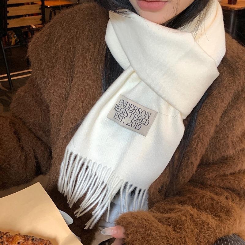 New Scarf Women's Winter Thickened Student Imitation Cashmere White Couple Scarf Versatile for Male and Girlfriend