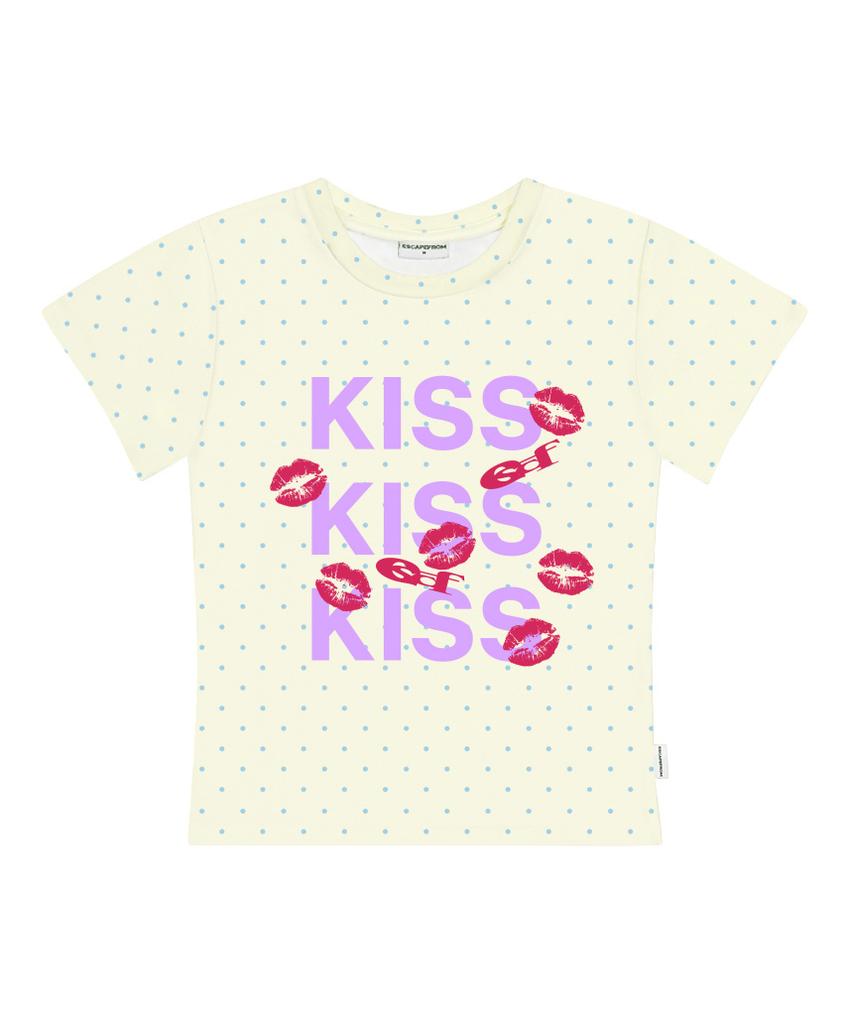 ESCAPEFROM Футболка с принтом Kiss Kiss Kiss Точки Приталенная Короткий рукав Розовый