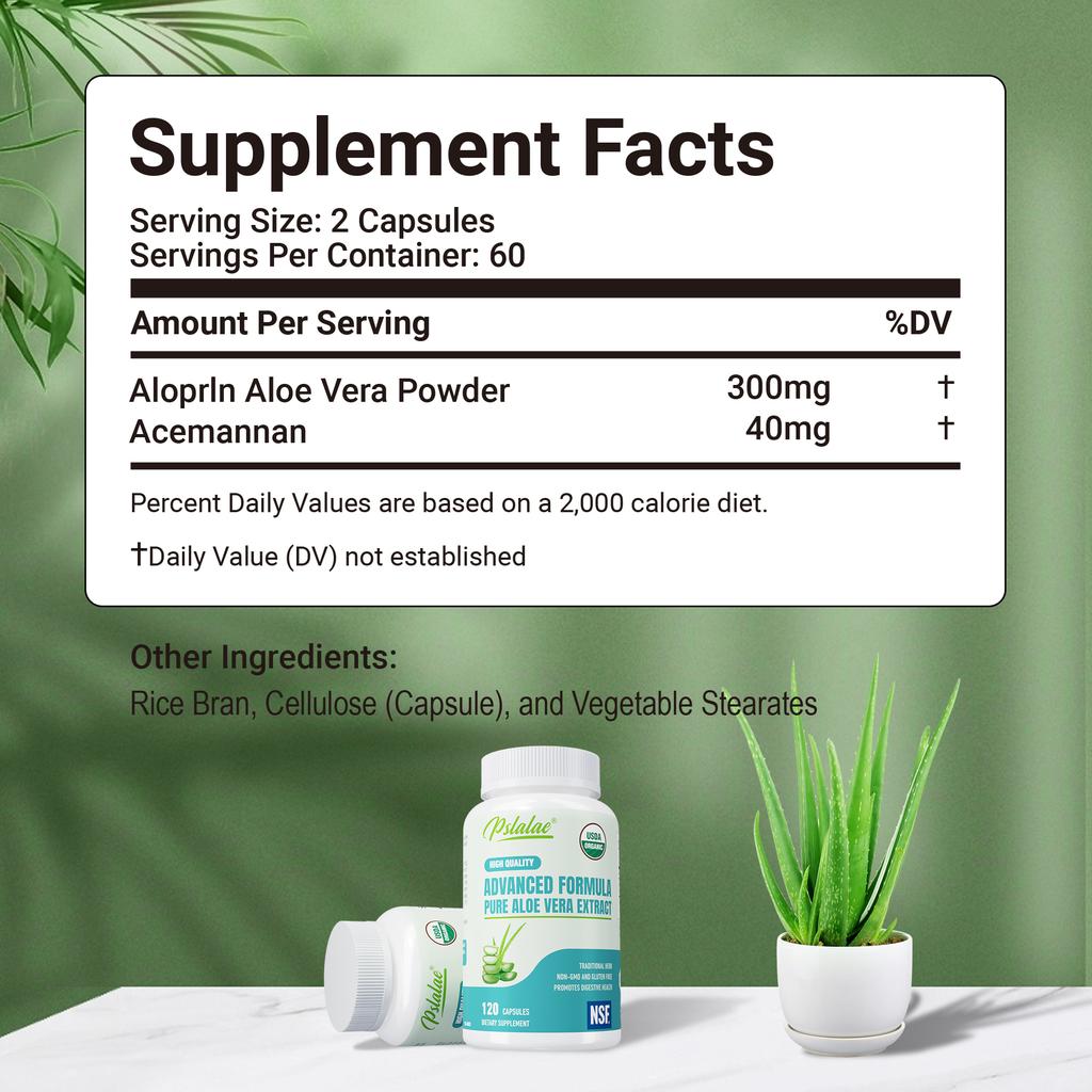 Organic aloe vera capsules, support gut health, immune health, suitable for both men and women.