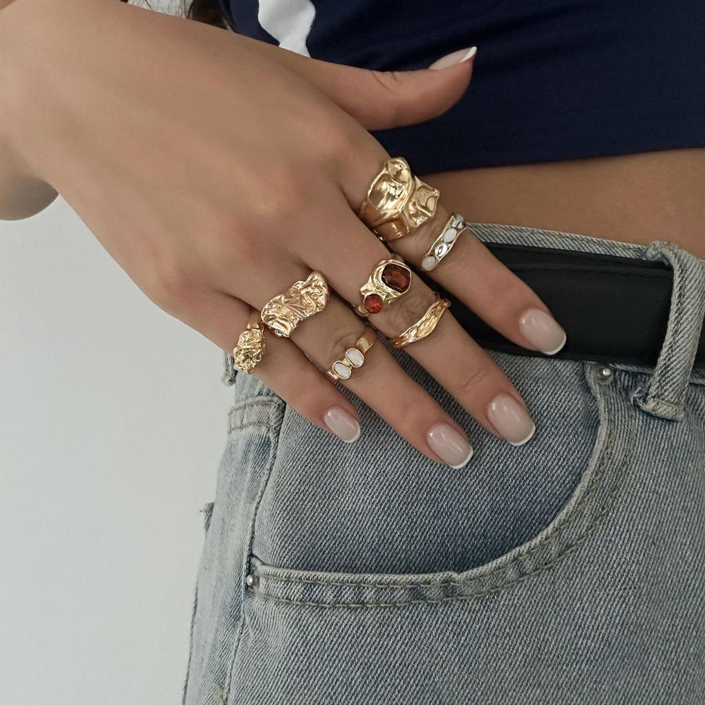 Сладкий крутой инс лава геометрический бриллиантовый набор набор колец с драгоценными камнями, персонализированное кольцо из жидкого сплава с глянцевым покрытием.