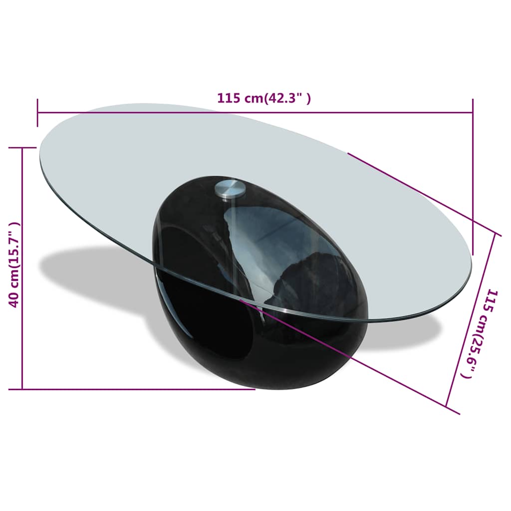 Oval Glass Coffee Table High Gloss Black