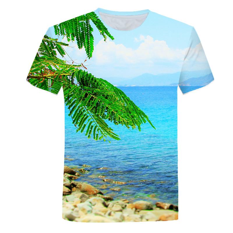 Summer Seaside Scenery Graphic T Shirts Fashion Men's T-shirts With Casual Beach Style 3D Print Nature Landscape Pattern T-shirt