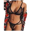 Women Sexy Lingerie Corset Solid Mesh Underwire Sleepwear Underwear Set