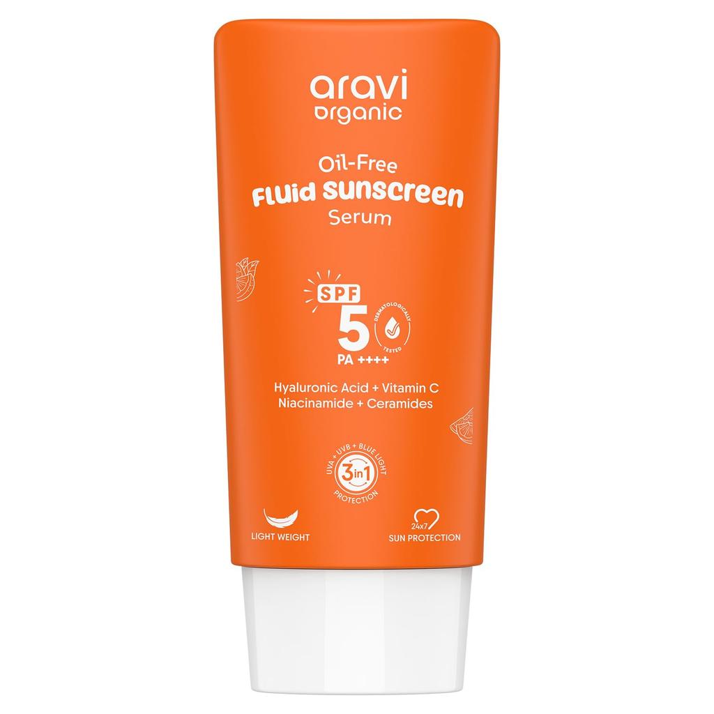 Aravi Органическая Безмасляная Сыворотка-Флюид для Защиты от Солнца SPF 50 PA++++ | (In-Vivo) Дерматологически протестировано | Ультралегкая, без белых следов | Широкий спектр действия и Bl