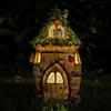 House Statues Outdoor Solar Powered Statue Garden Decor Outdoor Walkway Light House Figurine House Cottage Lamp LED Garden Light