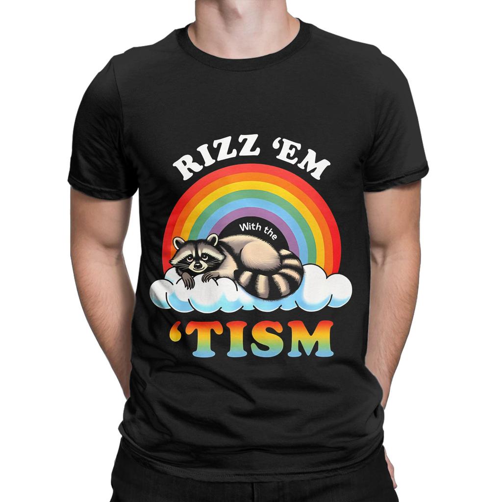 aAutism Rizz Em With The Tism Meme Autistic Racoon Novelty 100% Cotton T-Shirt aAutism Racoon T