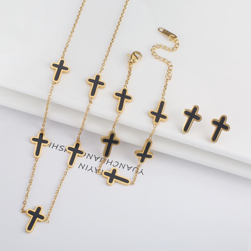 3PCS Hot Sale Stainless Steel Cross Bracelet Jewelry Set Necklace Earrings Charming for Women Luxury Daily Party Jewelry Gift