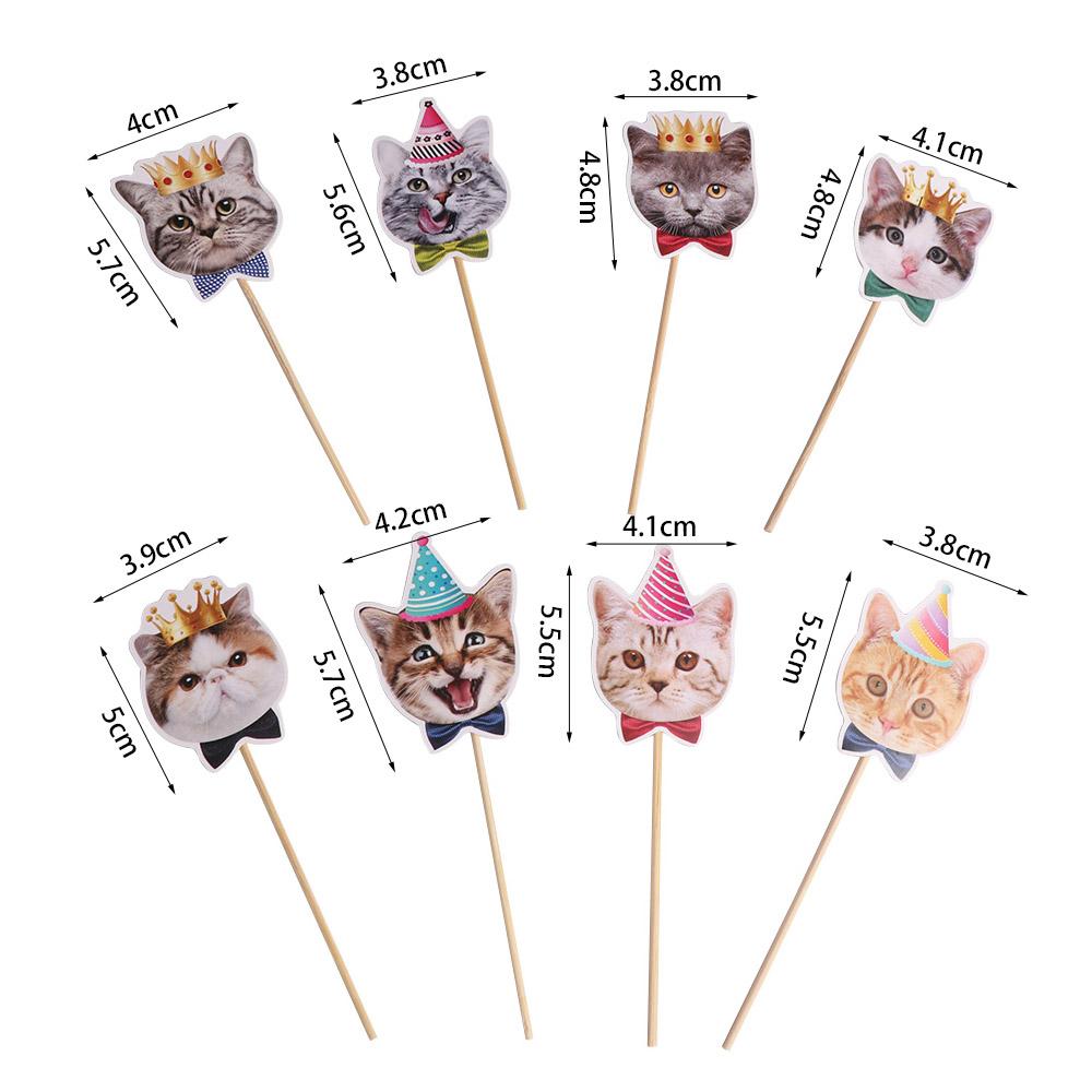 8pcs Cat Theme Supplies Cute Cat Face Insert Card Non Toxic DIY Cat Cupcake Toppers Disposable Single Side Cake Flag Kids