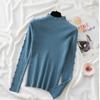 Осень-зима повседневный тонкий теплый базовый женский вязаный свитер с полувысоким воротником на пуговицах свитер женский модный тонкий джемпер с длинным рукавом 25481