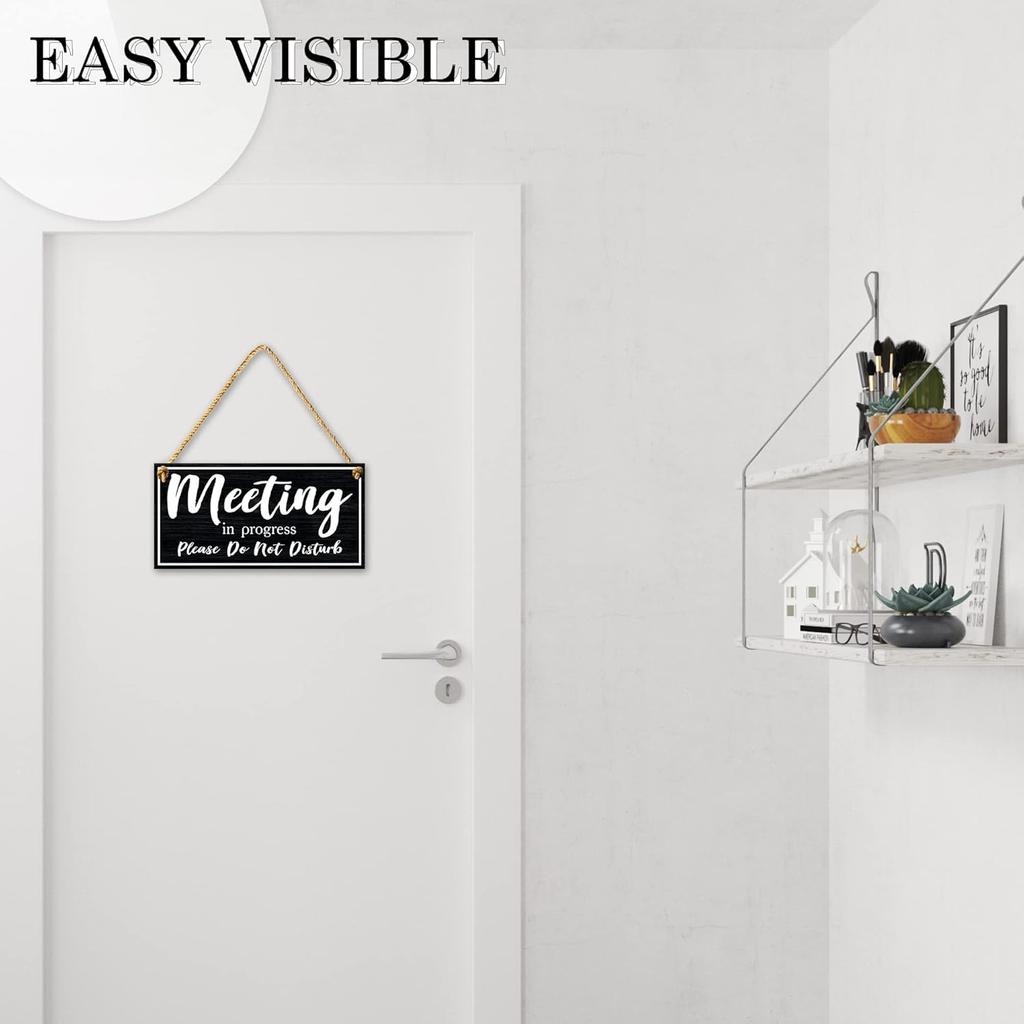 Meeting in Progress Door Sign, 10x5 Dibond Do Not Disturb, Hanging Welcome Please Knock Sign for Door