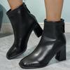 Fashion Elegant Square Toe Block Heel Ankle Boots for Women PU Leather Back Zipper Short Boots Woman Fashion High Heel Botas Mujer 2025