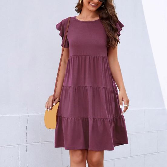 Женские платья Однотонные платья миди Повседневные свободные платья с круглым вырезом