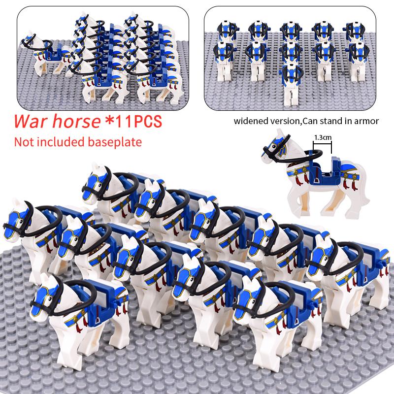 Средневековые военные наборы Фигурки кавалерии Боевой конь Животные Детали строительных блоков Рыцарское оружие Аксессуары Игрушки для детей подарки