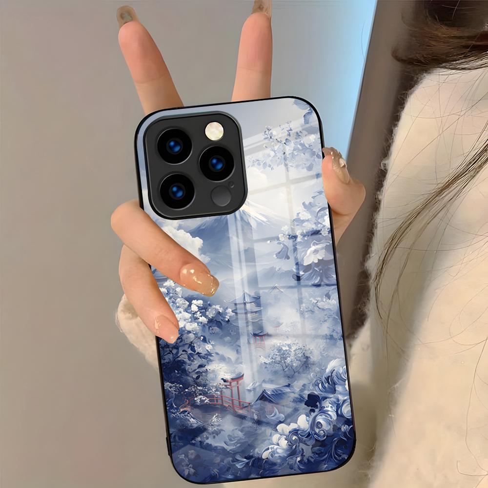 Восточный сине-белый чехол для телефона для IPhone 17 Pro Max 16 15 14 Pro Max 13 11 Plus Стеклянная крышка