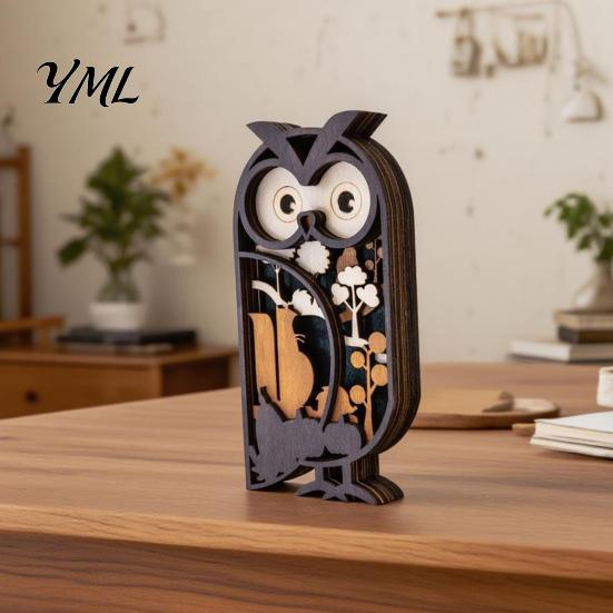 Artistic Owl Ornaments for Entrance Multi Layer Wooden Figurine, 3D Layered Crafts, Creative Wood Decorative Animal Statues Carving Home Bedroom