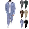 Men's Solid Color Button Double Pocket Long Sleeve Jacket Casual Trousers Two Piece Suit