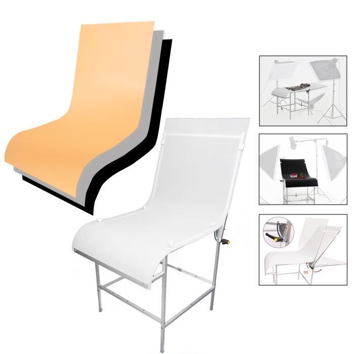 Table de Prise de Vue - Photographie - 60x130cm - Pliable - 3 Fonds PVC - Non Réfléchissant