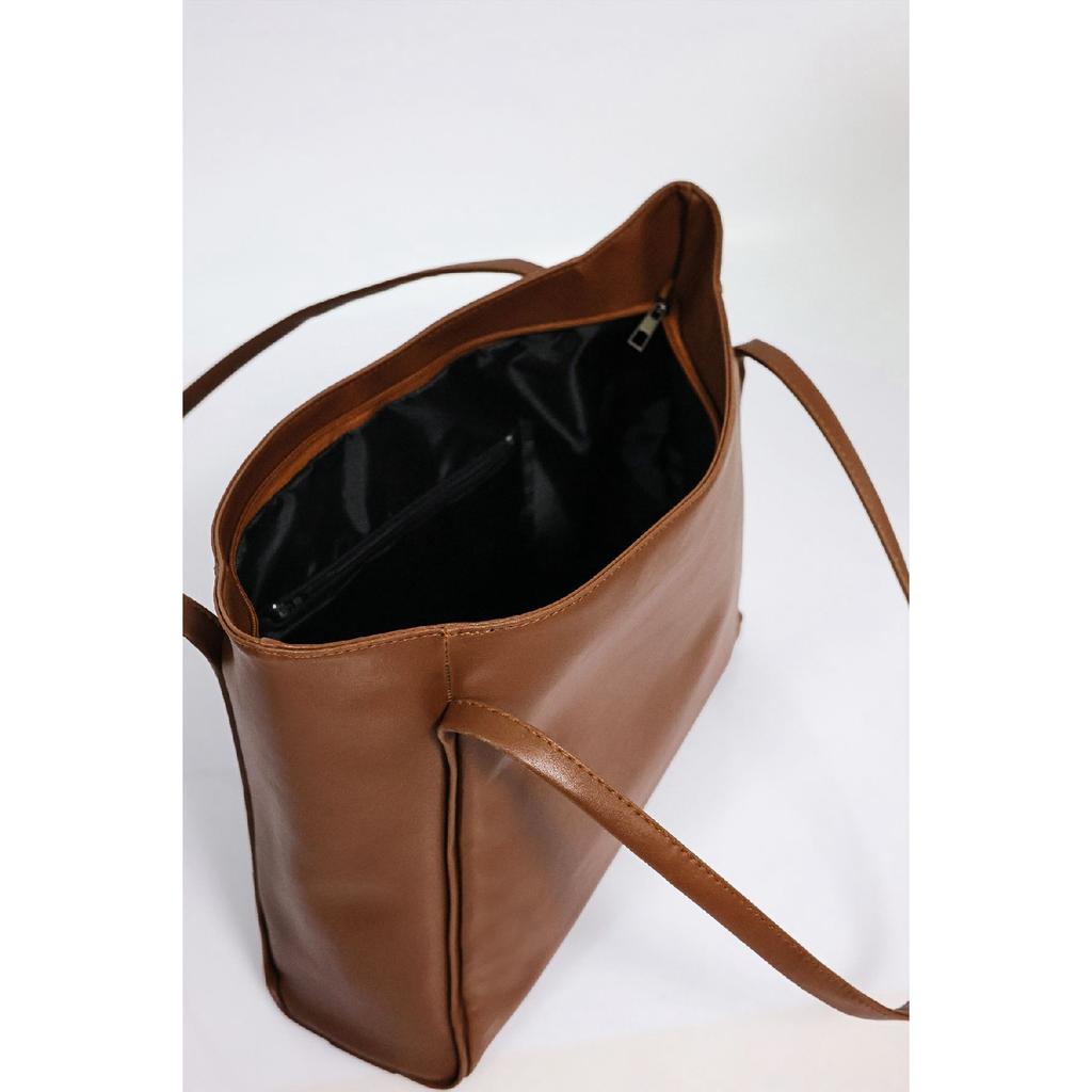 Women's Black Zipper Shopper Bag