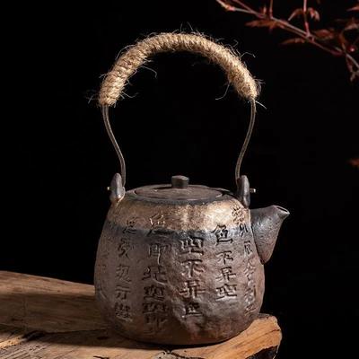 Чайник ручной работы с позолоченной ручкой – Керамический чайник в винтажном стиле для домашнего использования