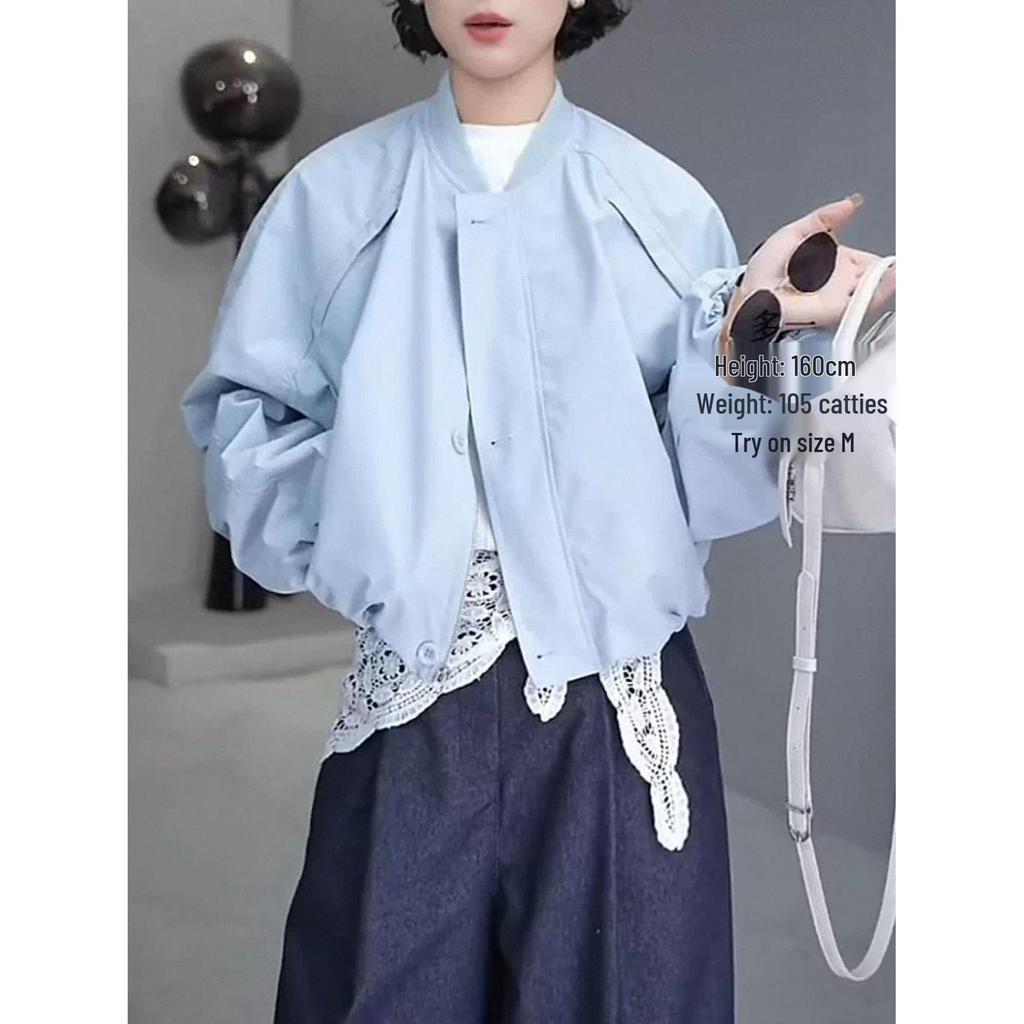 Короткая женская бейсбольная куртка на молнии в корейском стиле - Весна/Осень 2025 Свободный повседневный тренд