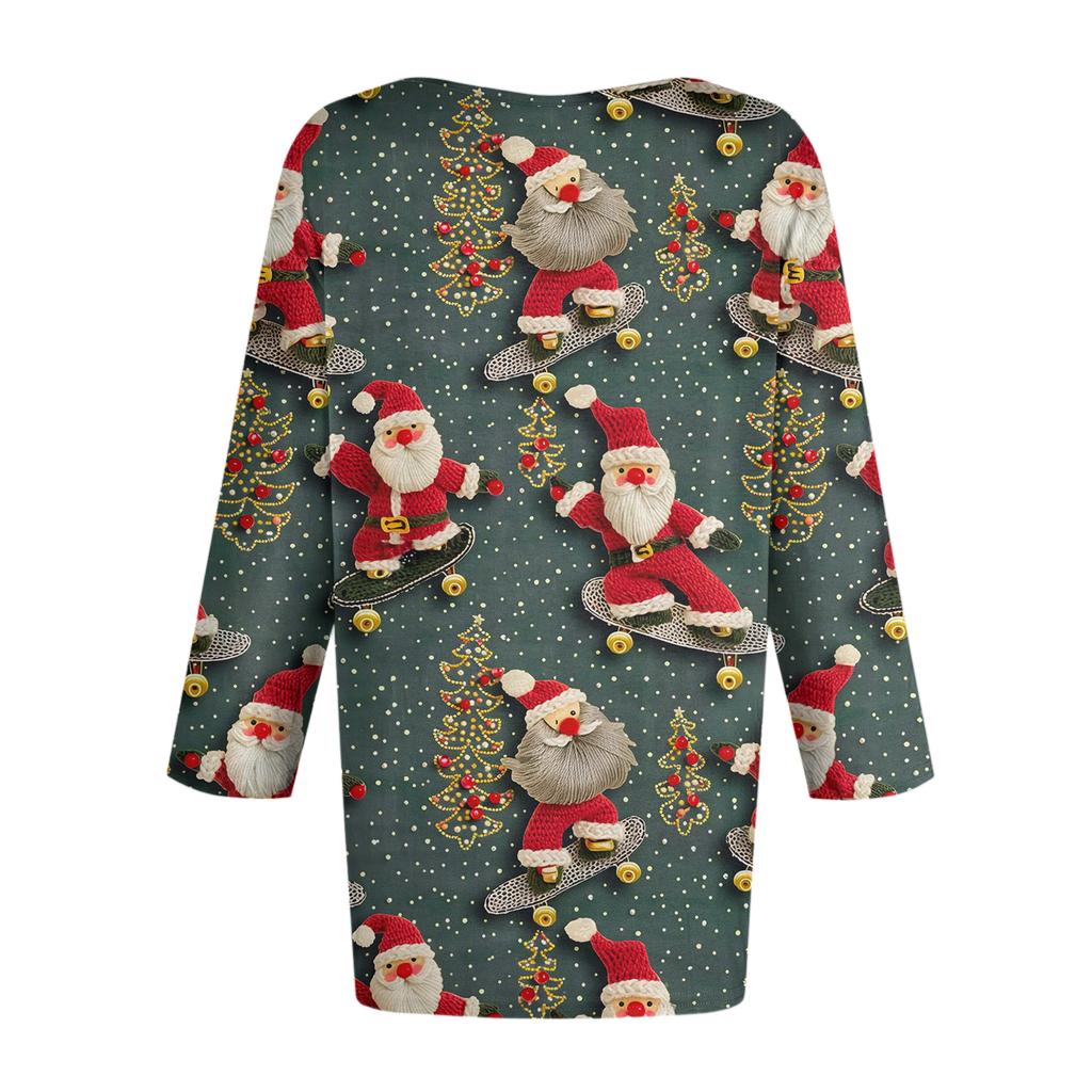 Женская модная повседневная футболка с рукавом три четверти и рождественским принтом, с круглым вырезом