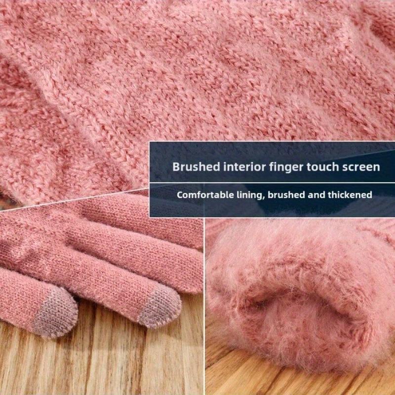 Теплые вязаные женские перчатки для осени зимы сенсорный экран многоцветные двухслойные толстые плюшевые пятипалые для верховой езды холодостойкие